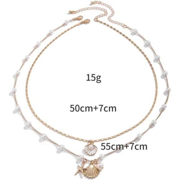 Ocean Wind Shell & Pearl Layered Necklace Set Boho Beach Cowrie Choker Beads - Picture 4 of 5